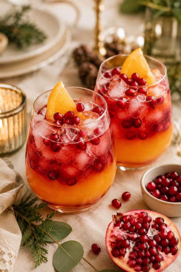 Mocktail à la pomme, aux canneberges et au romarin servi dans un verre élégant Mocktail à la pomme, aux canneberges et au romarin servi dans un verre élégant